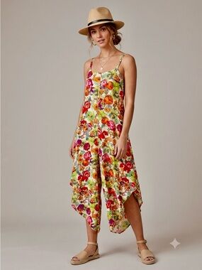 Ivy Street Floral Romper Sleeveless Spaghetti Strap Cream Multicolor size L